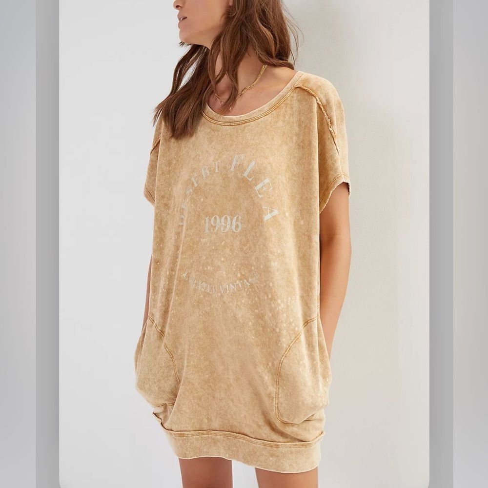 Pilcro Anthropologie Tan Distressed Wash Desert Flea Market Tunic Sweatshirt